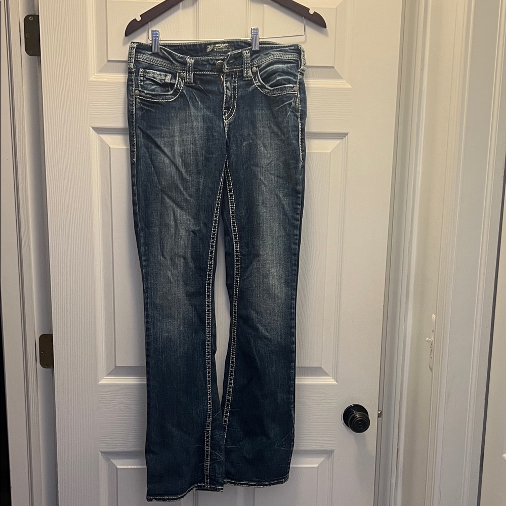 Silver Jeans Women's Medium Blue Aiko Bootcut Jeans with Contrast Stitching